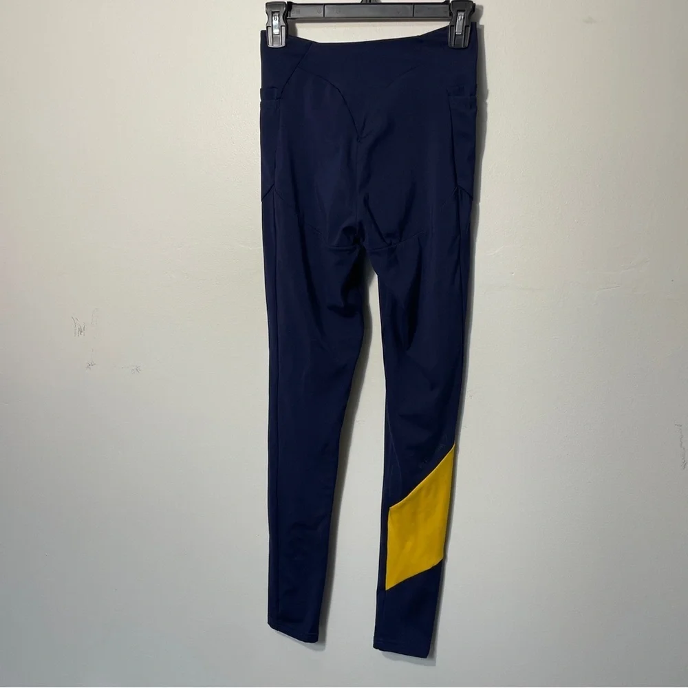 Gymshark Crossover‎ Waist Navy Yellow Asymmetrical Leggings Women’s Size Small